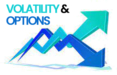 The image contains 2 arrows intersecting each other describing the relation between Volatility & Options.