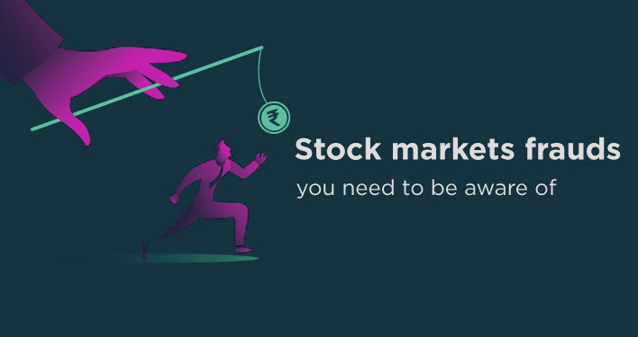 The image shows a person grabbing a Rupee coin and that coin is attached to a rod held by a hand, leading to a trap on how newbies can fall under scams in the Stock Market.