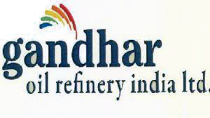 The image is a Logo of the Company name Gandhar Oil Refinery India, in which its IPOs information i given.