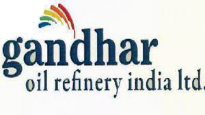 The image is a Logo of the Company name Gandhar Oil Refinery India, in which its IPOs information i given.