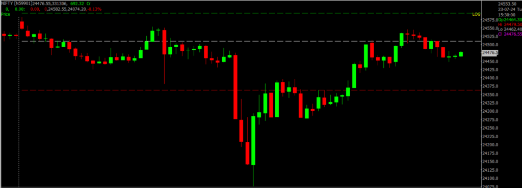 The image displays Intraday version of the Nifty Stock Market chart, used for predicting on July 24, 2024.