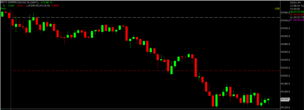 The image displays Intraday version of the Nifty Stock Market chart, used for predicting on August 14, 2024