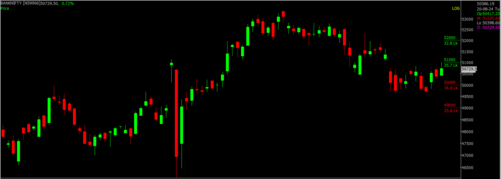 The picture is of the Bank Nifty Stock Market chart in the daily time frame, through which it will be used to predict the market on August 21, 2024.