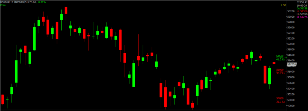 The picture is of the Bank Nifty Stock Market chart in the daily time frame, through which it will be used to predict the market on Sept 11, 2024.